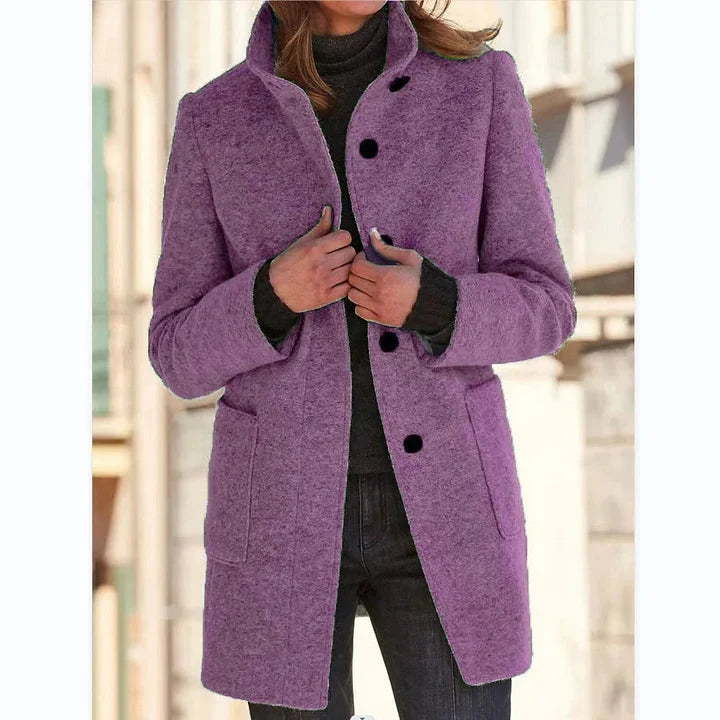 Ludivine | Women's Longline Stand-Collar Coat with Button Front