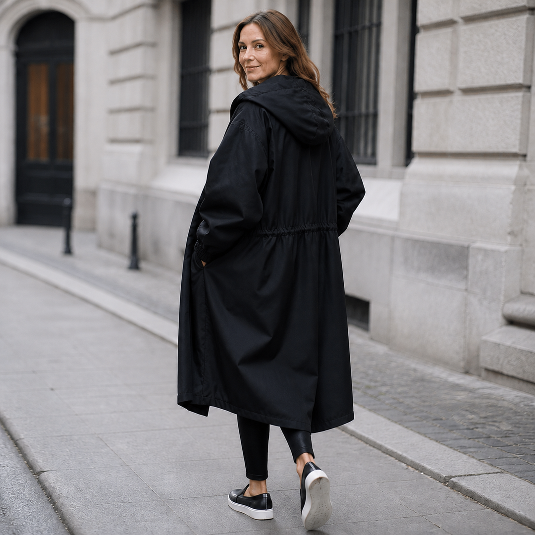 Fanny | Women's Longline Hooded Coat with Concealed Button Front