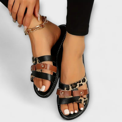 Erewyn | Leopard Sandals with Cross Straps