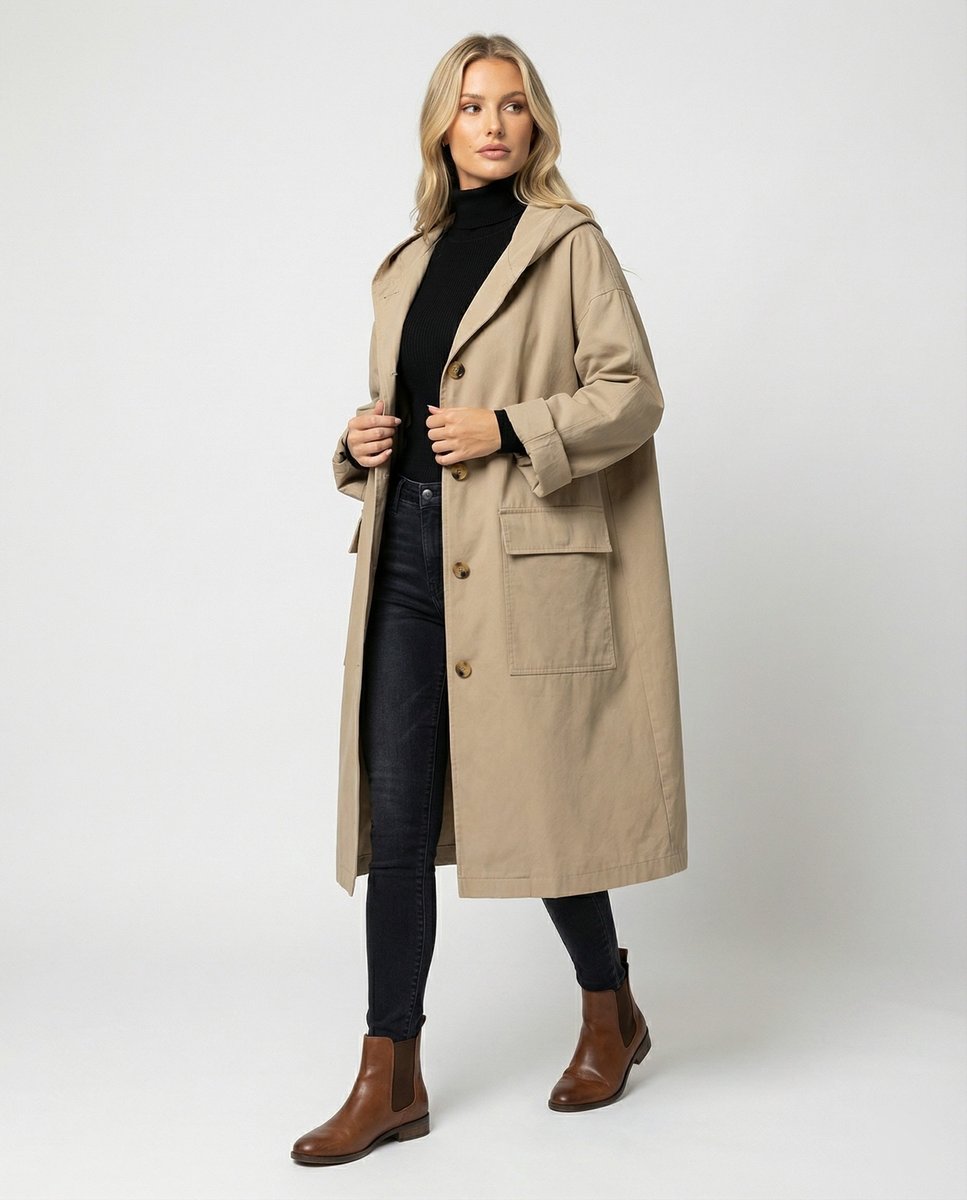 Valerie | Women's Oversized Hooded Coat with Button Front