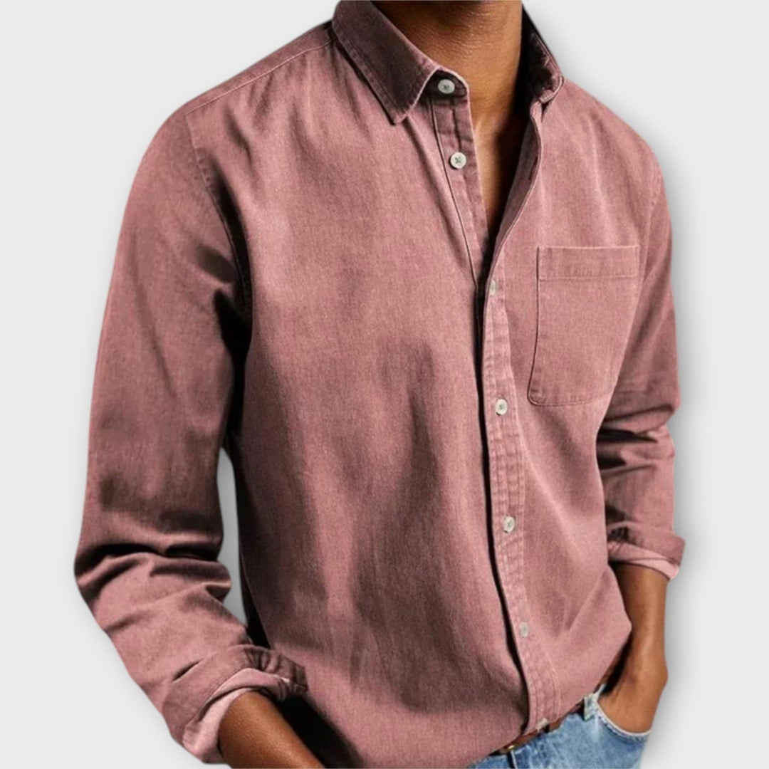 Men's Button-Front Shirt with Long Sleeves and Chest Pocket