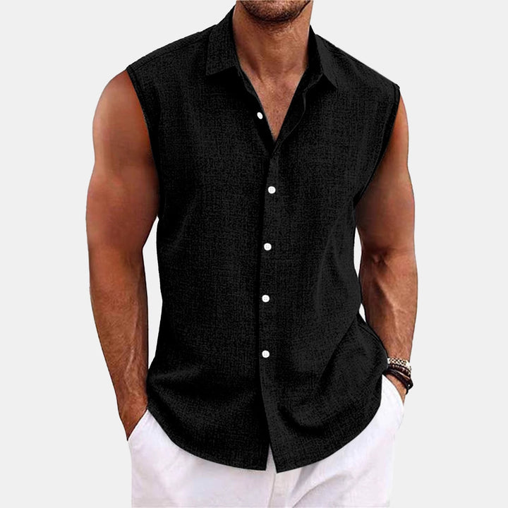 Nicolo | Linen Blend Sleeveless Button-Down Shirt