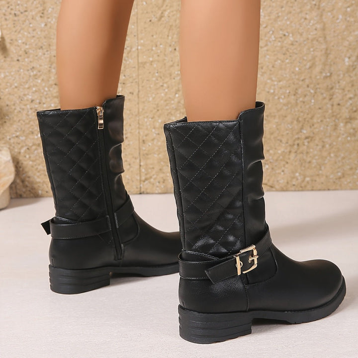 Brune | Women's Buckled Mid-Calf Biker Boots