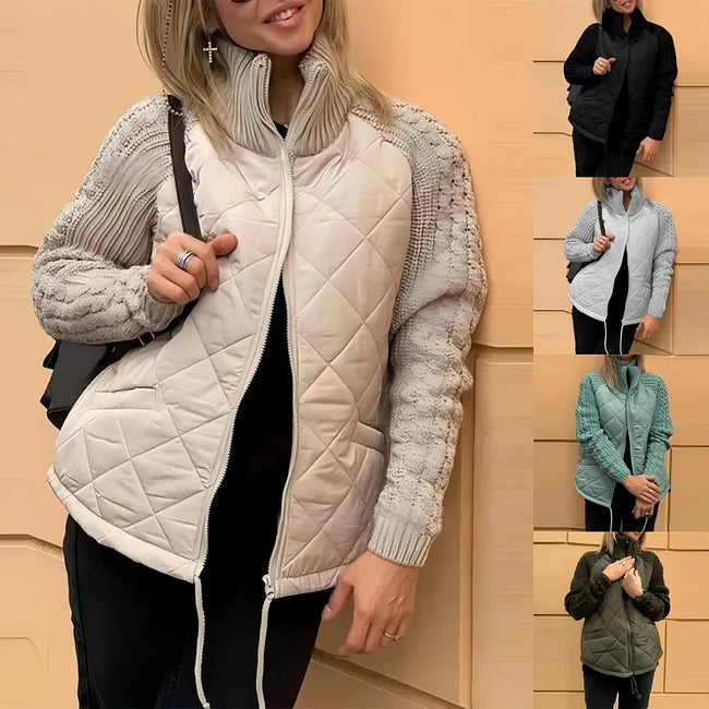 Fabienne | Women's Quilted Jacket with Contrast Textured Sleeves