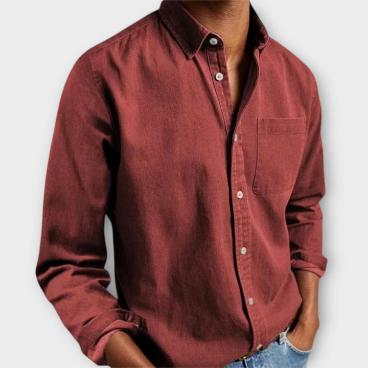 Men's Button-Front Shirt with Long Sleeves and Chest Pocket