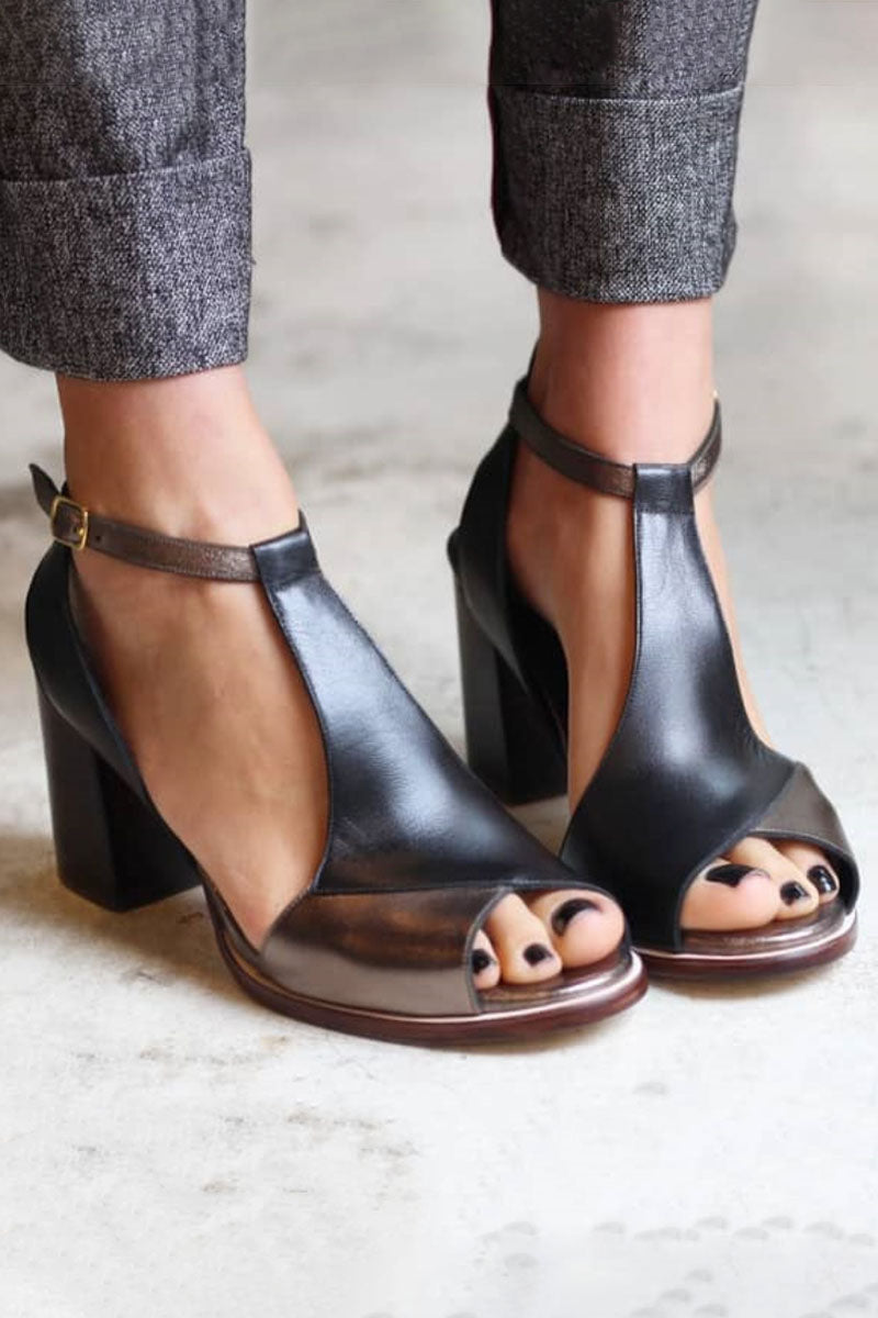 Nadaria | Peep Toe Heels in Black Patchwork