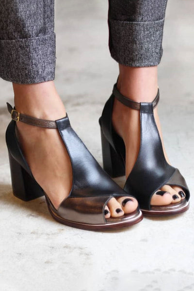 Nadaria | Peep Toe Heels in Black Patchwork