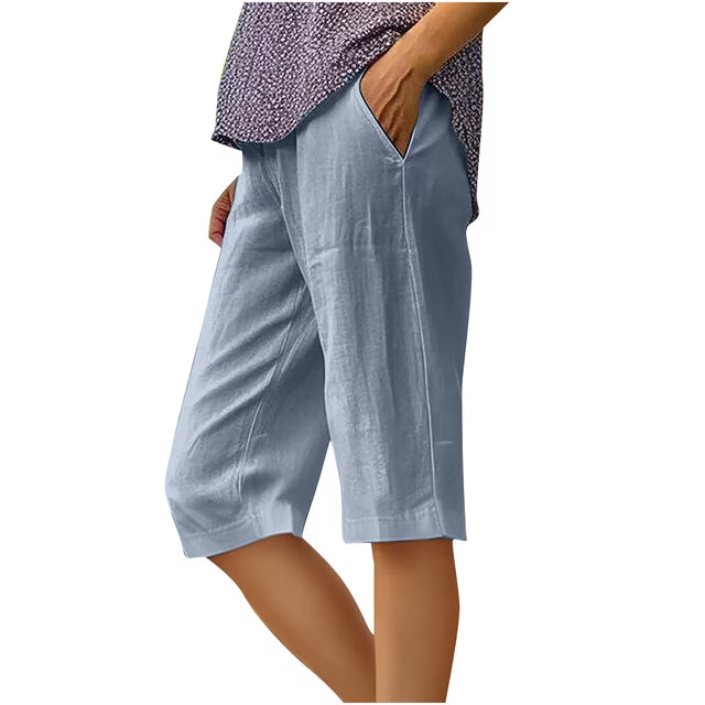 Women's Casual Woven Bermuda Shorts with Drawstring and Side Pockets