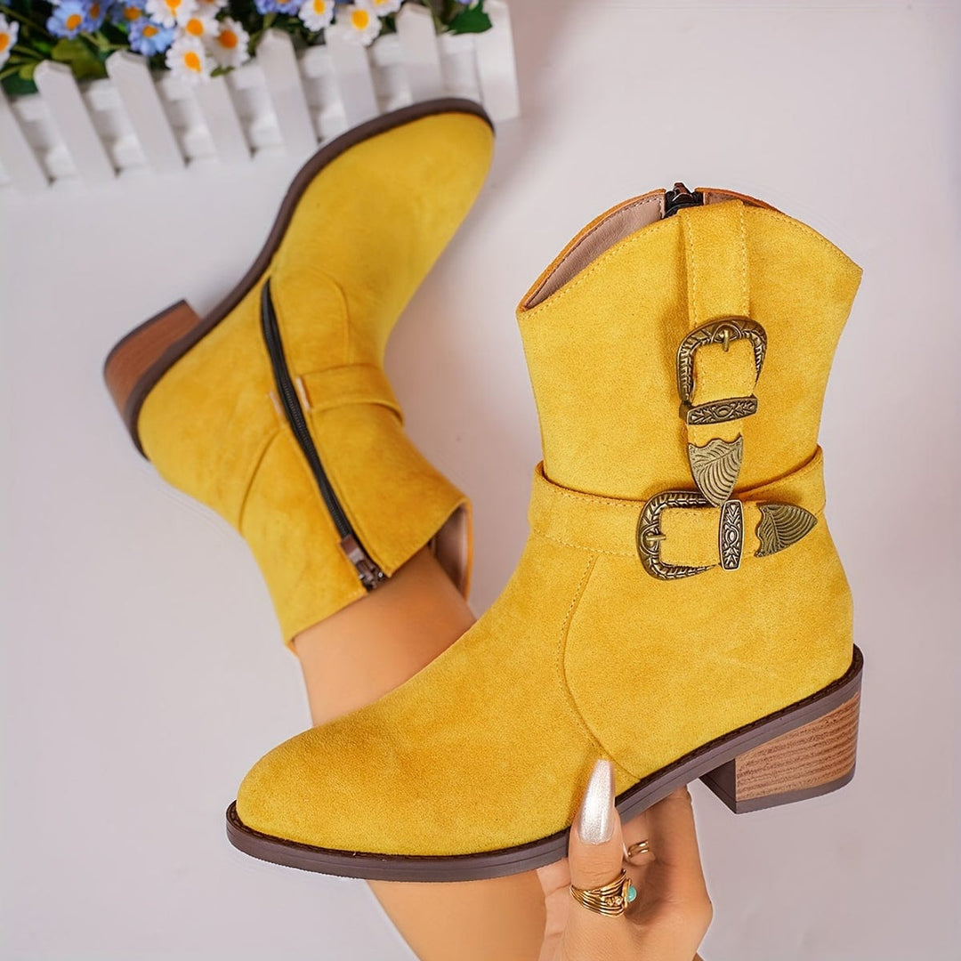 Constance | Women's Western Ankle Boots with Buckle and Zip