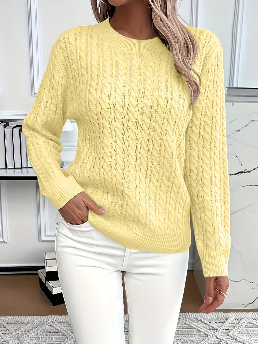 Isaline | Women's Cable Crew Neck Sweater