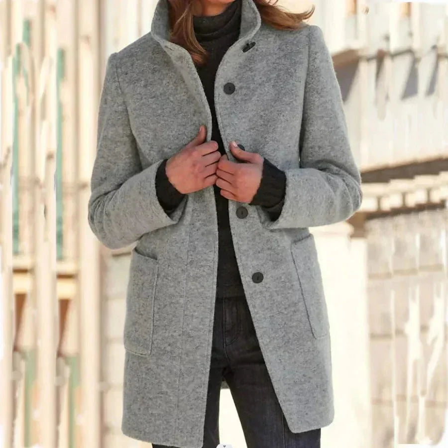 Ludivine | Women's Longline Stand-Collar Coat with Button Front
