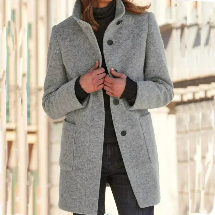 Ludivine | Women's Longline Stand-Collar Coat with Button Front