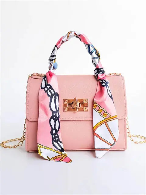 Sabelle | Women's Structured Chain Bag with Scarf-Wrapped Handle