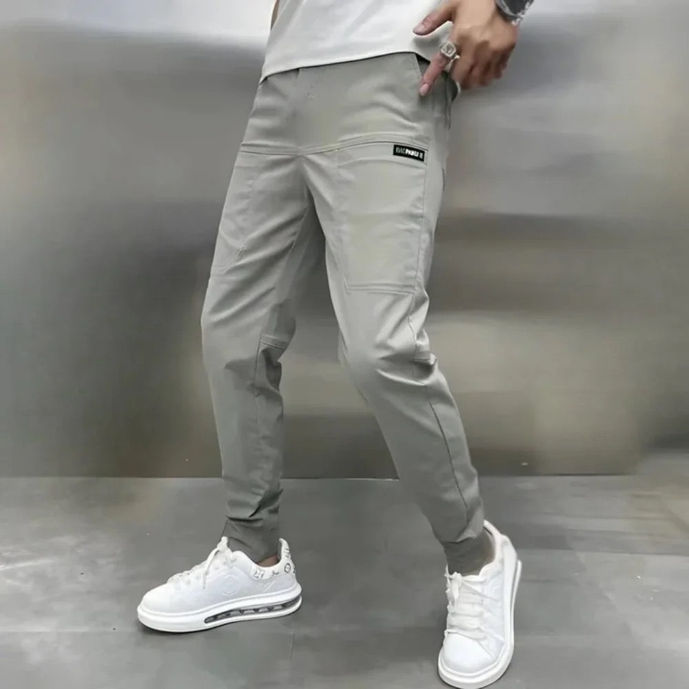 Men's Tapered Pants with Side Pockets and Cuffed Ankles