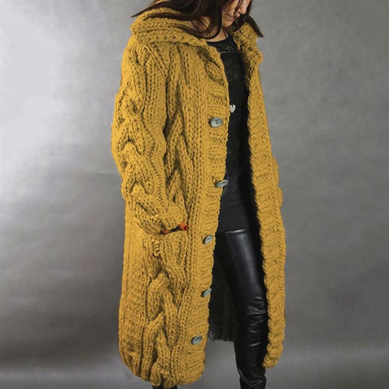 Solange | Women's Cable-Textured Longline Hooded Coat with Toggle Buttons