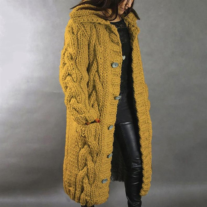 Solange | Women's Cable-Textured Longline Hooded Coat with Toggle Buttons