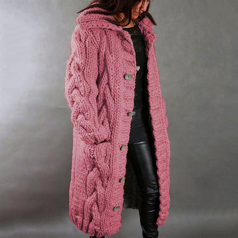 Solange | Women's Cable-Textured Longline Hooded Coat with Toggle Buttons