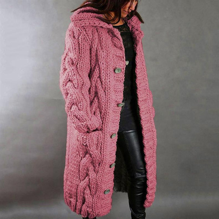Solange | Women's Cable-Textured Longline Hooded Coat with Toggle Buttons