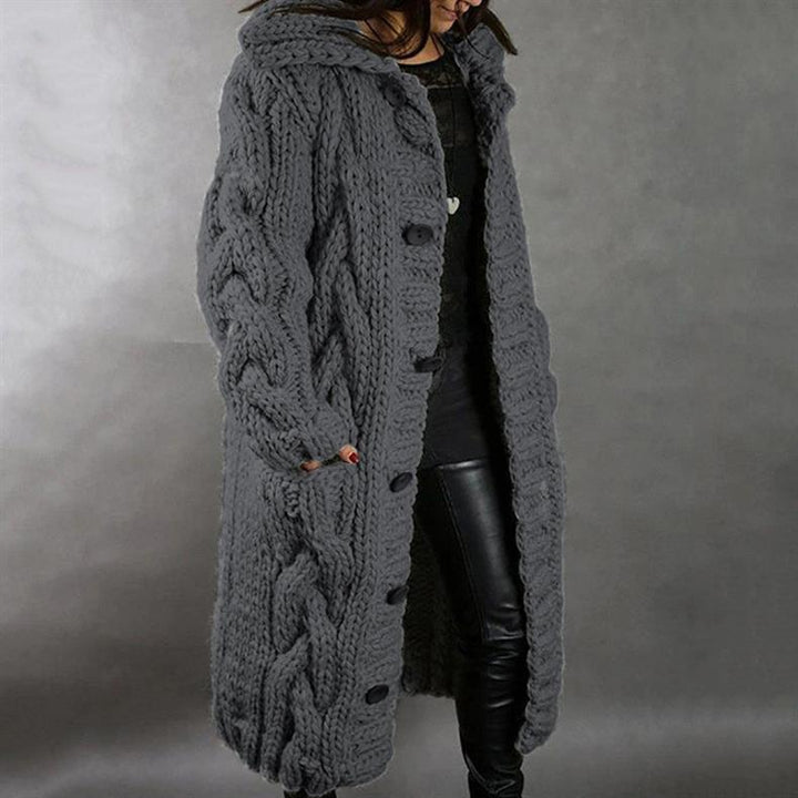 Solange | Women's Cable-Textured Longline Hooded Coat with Toggle Buttons