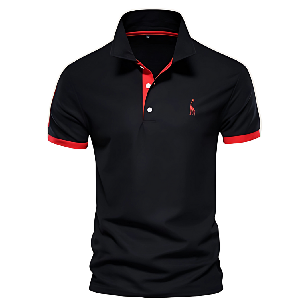 Men's Short Sleeve Polo Shirt with Contrast Placket and Embroidered Chest Motif