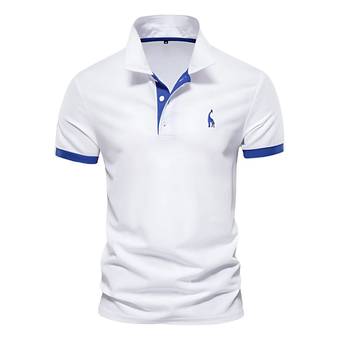 Men's Short Sleeve Polo Shirt with Contrast Placket and Embroidered Chest Motif