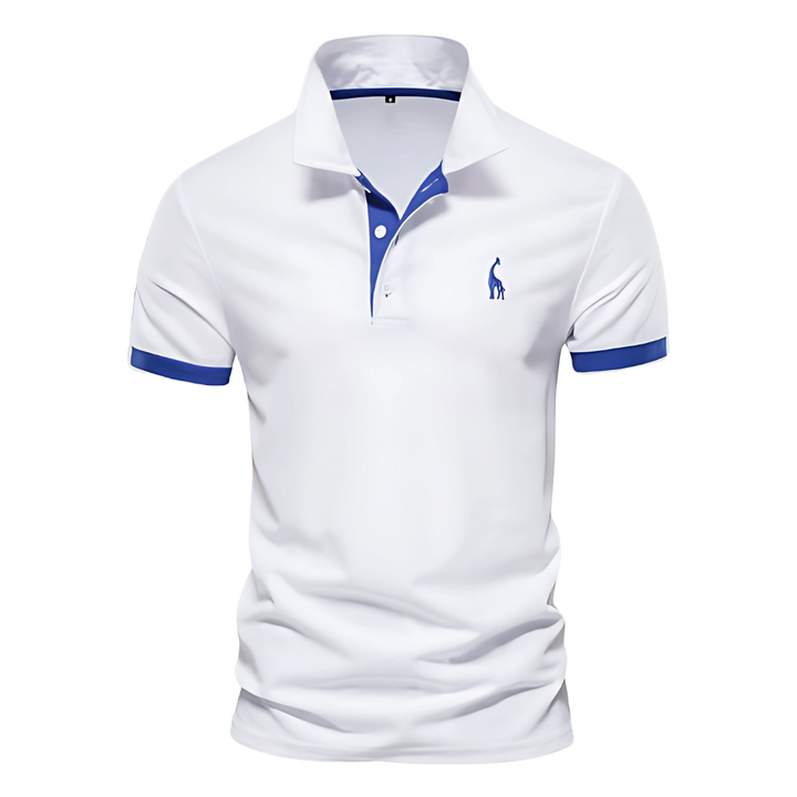 Men's Short Sleeve Polo Shirt with Contrast Placket and Embroidered Chest Motif