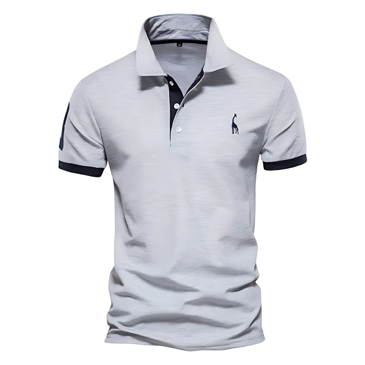Men's Short Sleeve Polo Shirt with Contrast Placket and Embroidered Chest Motif