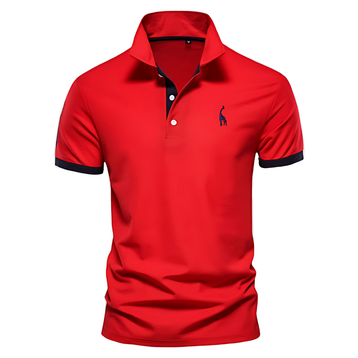 Men's Short Sleeve Polo Shirt with Contrast Placket and Embroidered Chest Motif