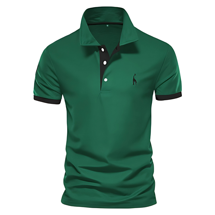 Men's Short Sleeve Polo Shirt with Contrast Placket and Embroidered Chest Motif