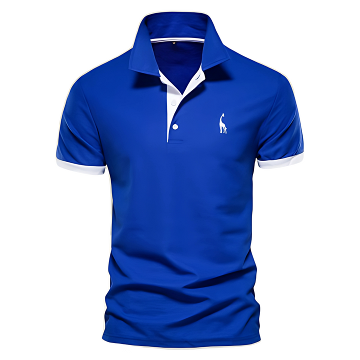Men's Short Sleeve Polo Shirt with Contrast Placket and Embroidered Chest Motif