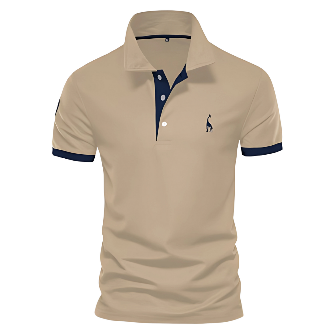 Men's Short Sleeve Polo Shirt with Contrast Placket and Embroidered Chest Motif