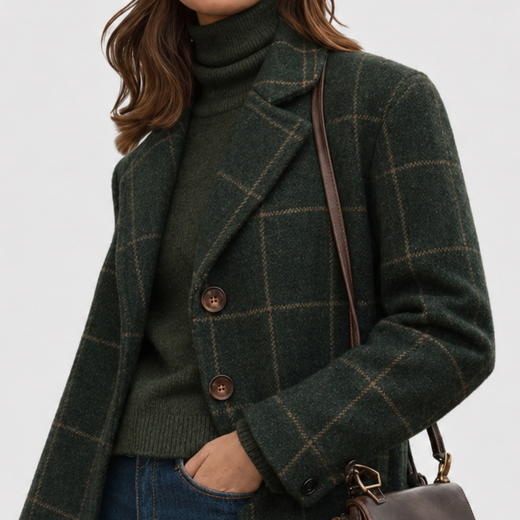 Pierrette | Women's Cropped Double-Breasted Check Coat