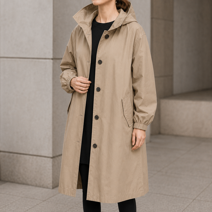 Fanny | Women's Longline Hooded Coat with Concealed Button Front