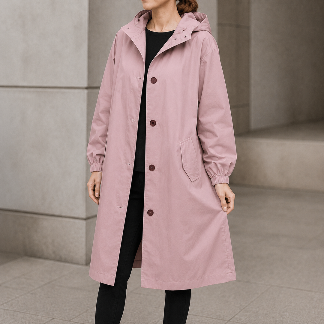 Fanny | Women's Longline Hooded Coat with Concealed Button Front