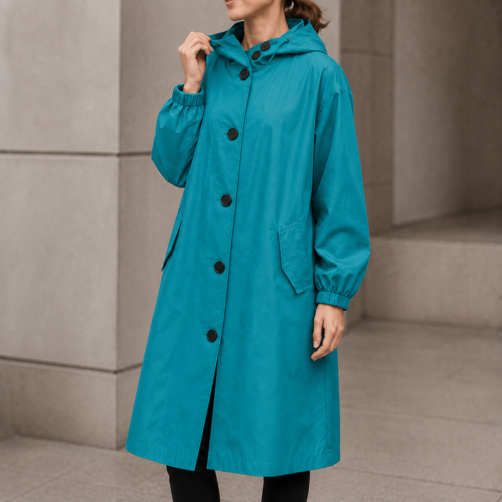 Fanny | Women's Longline Hooded Coat with Concealed Button Front