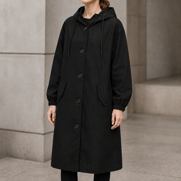 Fanny | Women's Longline Hooded Coat with Concealed Button Front