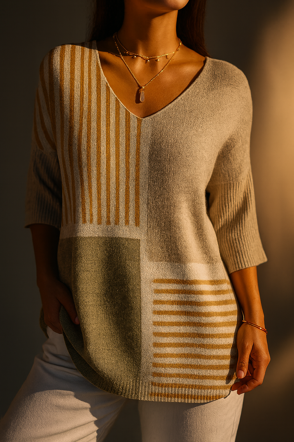 Olivia | Abstract Geometric Pattern Art Print Casual Knit Pullover