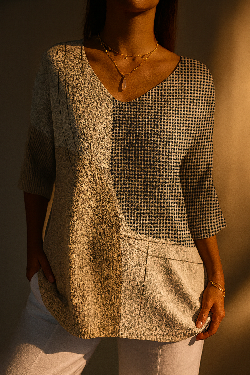 Luna | Abstract Geometric Pattern Art Print Casual Knit Pullover