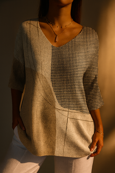 Luna | Abstract Geometric Pattern Art Print Casual Knit Pullover