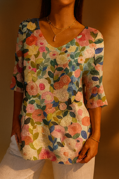 Amelia | Colorful Spring Floral Garden Printed Women's Casual Pullover Knit