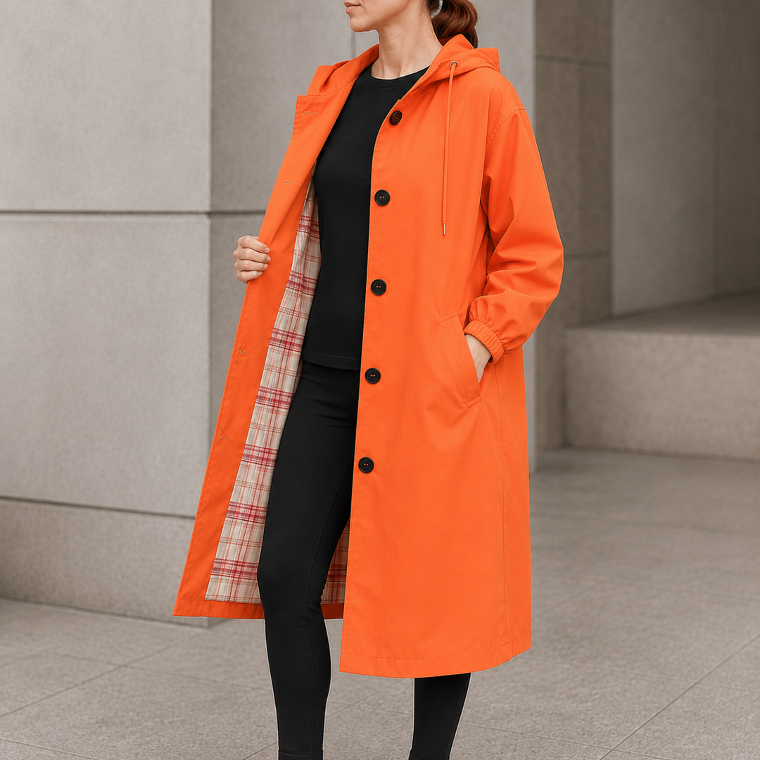 Fanny | Women's Longline Hooded Coat with Concealed Button Front