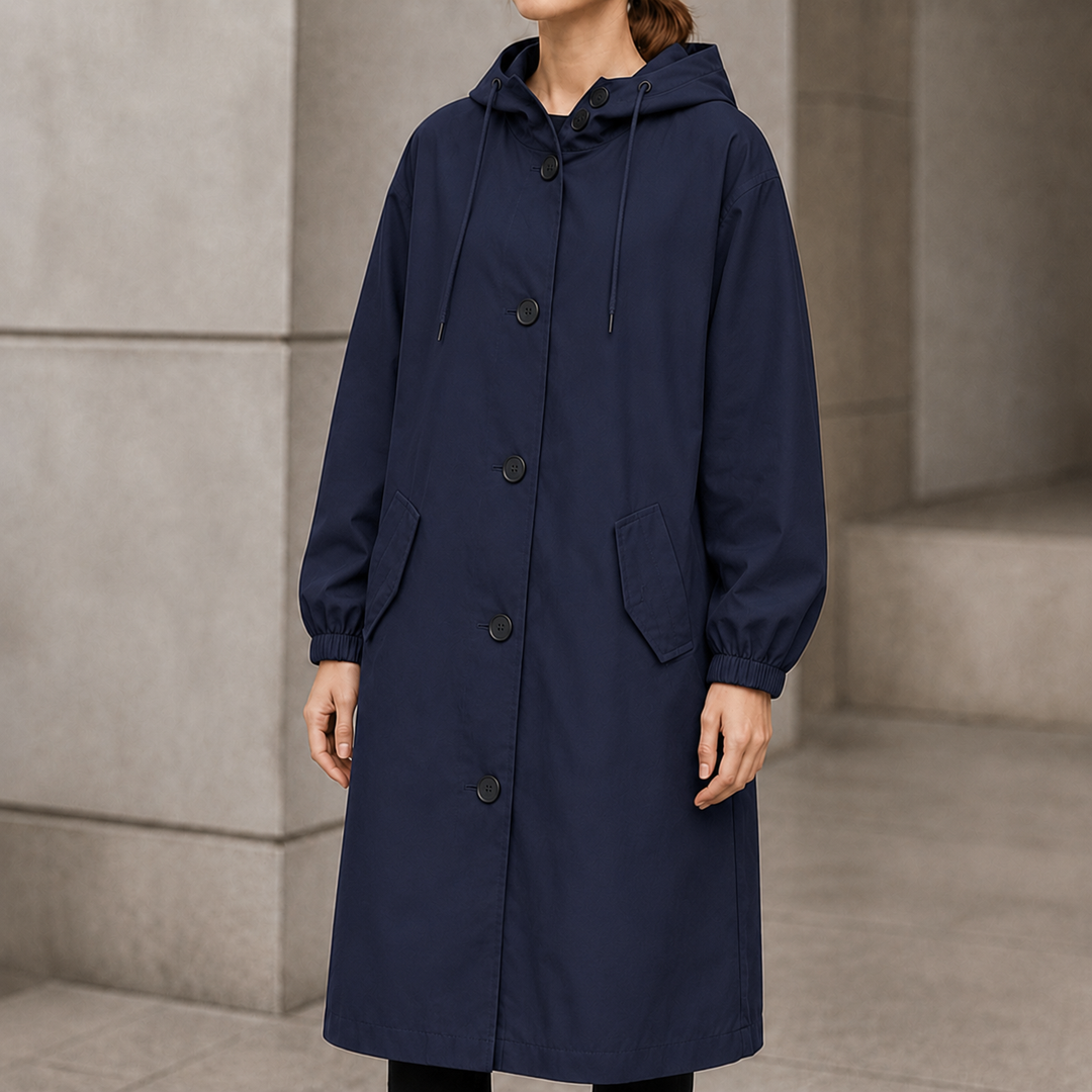 Fanny | Women's Longline Hooded Coat with Concealed Button Front