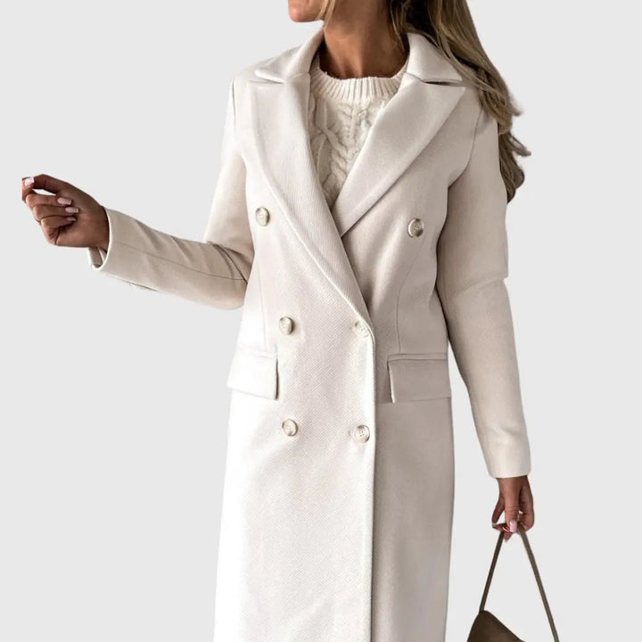 Yvonne | Women's Double-Breasted Longline Coat with Wide Lapel