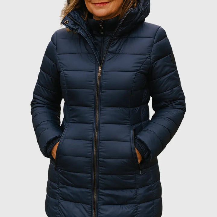 Zelie | Women's Longline Hooded Puffer Coat with Zip Front