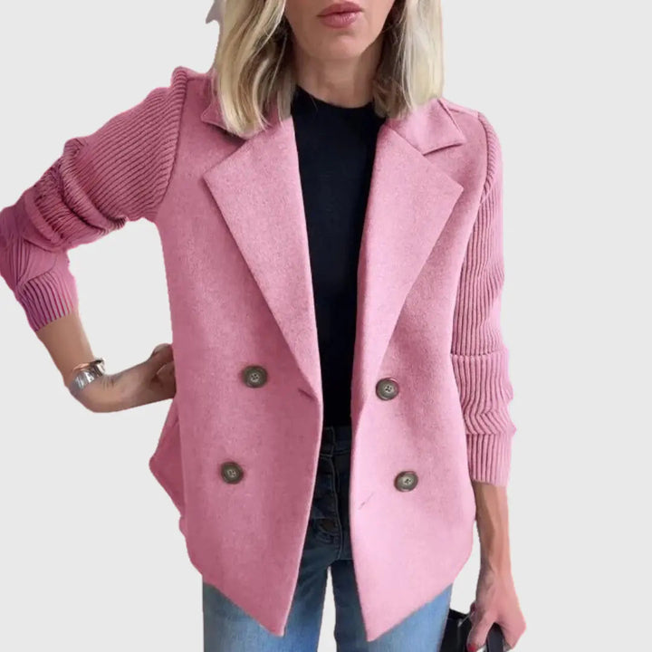 Iris | Women's Cropped Double-Breasted Jacket with Ribbed Sleeves