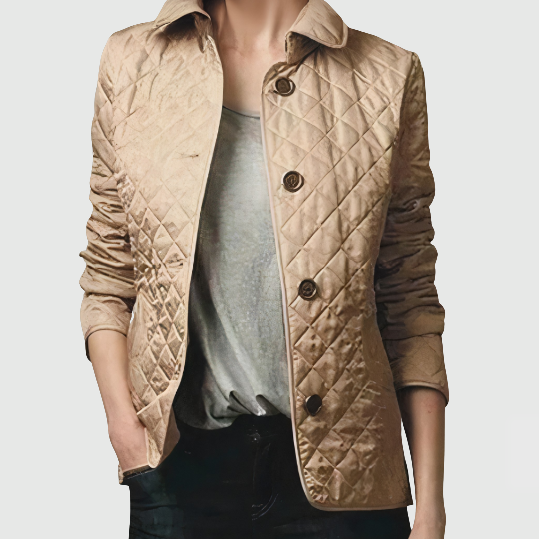 Dominique | Women's Quilted Button-Front Jacket with Check Lining