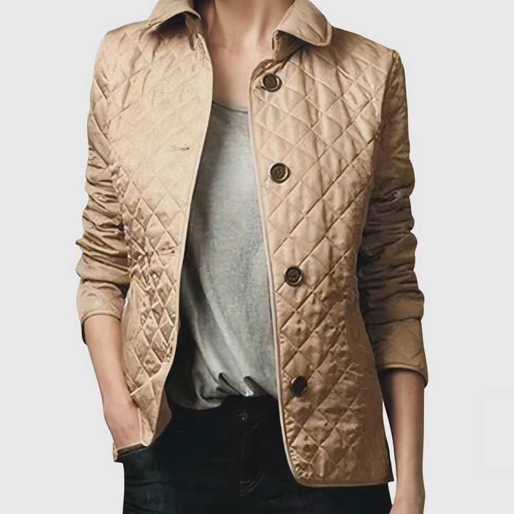 Dominique | Women's Quilted Button-Front Jacket with Check Lining