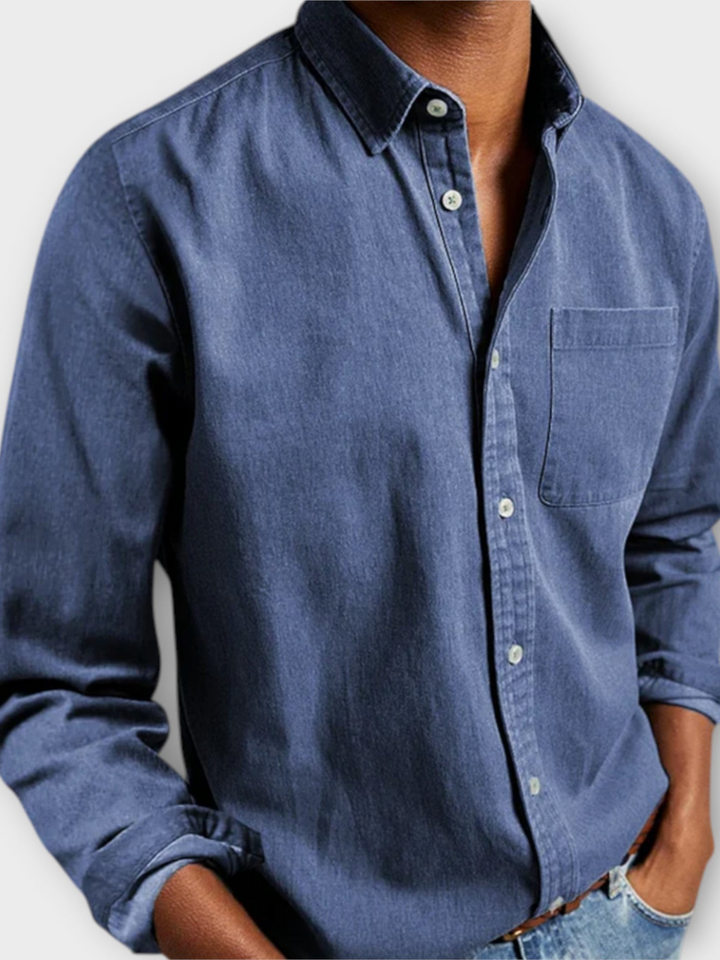 Men's Button-Front Shirt with Long Sleeves and Chest Pocket