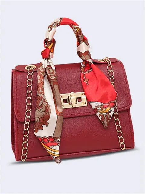 Sabelle | Women's Structured Chain Bag with Scarf-Wrapped Handle