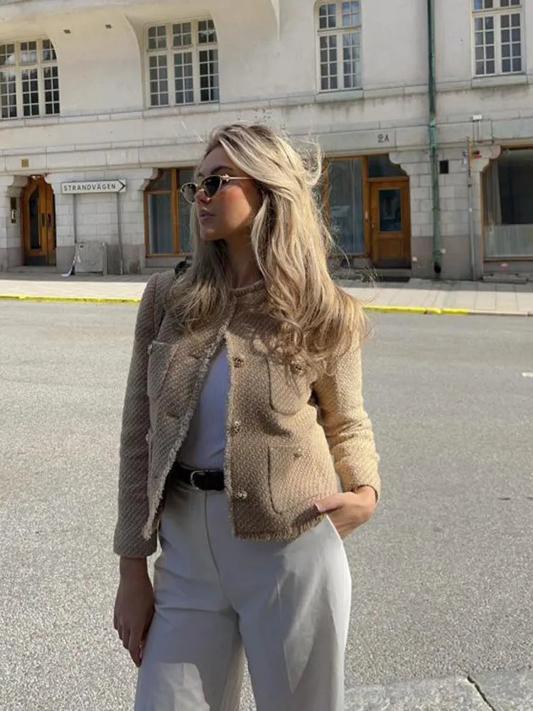 Rosine | Women's Cropped Boxy Blazer with Braided Trim